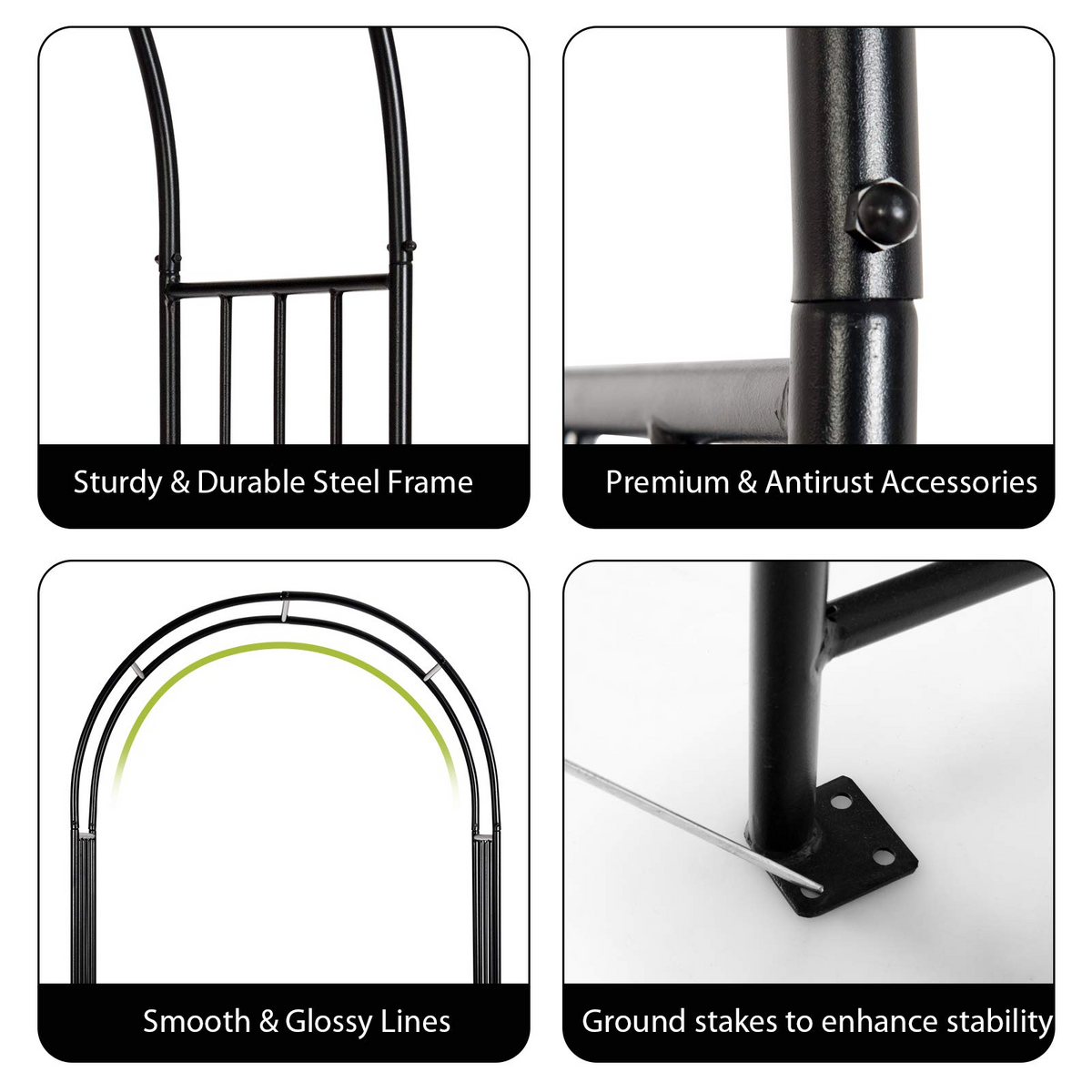 Lucktree 7.2Ft Garden Arch, Outdoor Steel Arbor w/Stakes