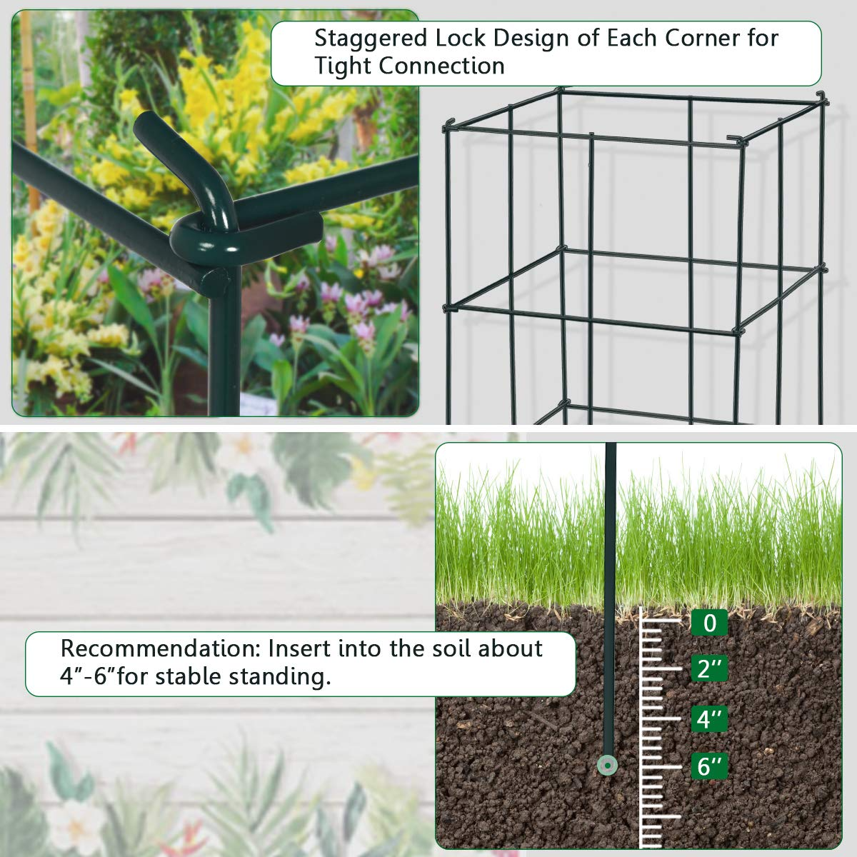 Lucktree Pack of 4 Plant Cage Support, Tomato Stakes and Cages (16''Lx 16''Wx 39''H (4 Pieces))