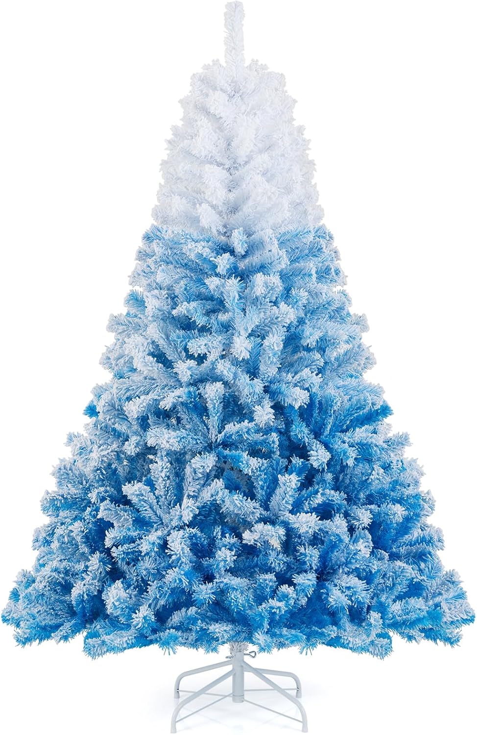 Lucktree Snow Flocked Christmas Tree with Lush Branch Tips & Foldable Metal Stan ( Blue Gradient & White )