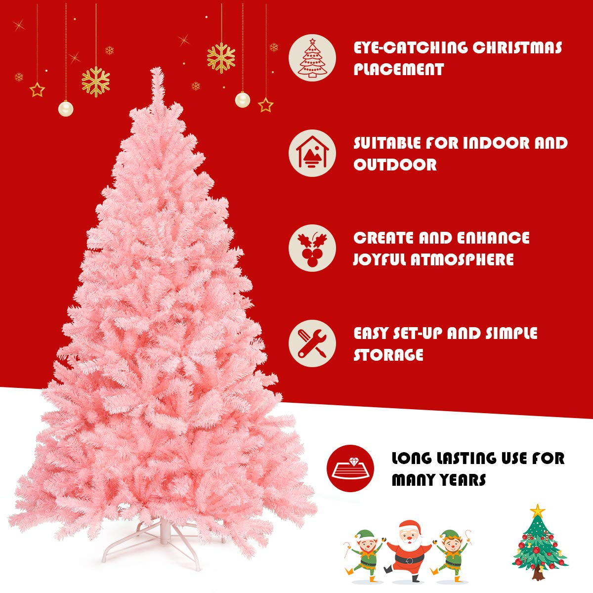 Lucktree Unlit Artificial Christmas Tree, 100% New PVC Material, Xmas Tree for Indoor and Outdoor Decoration - LucktreeUS