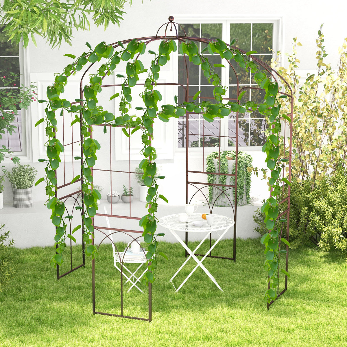 French Style Birdcage Garden Arbor, Heavy-Duty Metal Pergola Pavilion for Climbing Plants