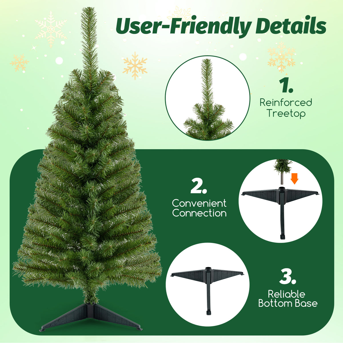 3FT Artificial Christmas Tree, Premium Mini Xmas Pine Tree with Stand Base Thicken Tips
