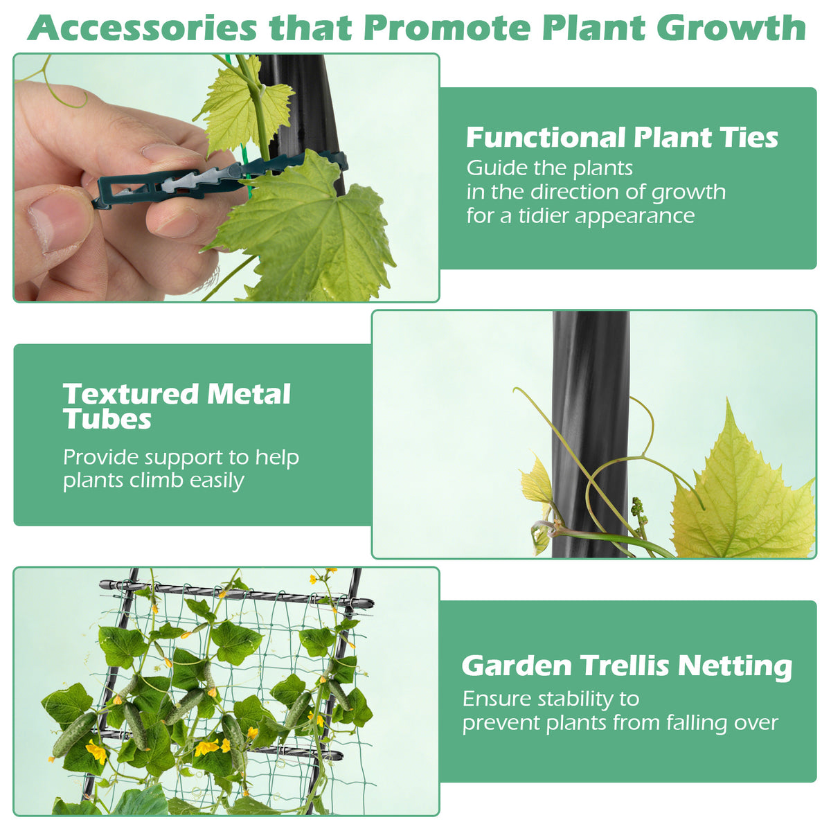 74" Raised Bed Cucumber Trellis, Outdoor Garden Trellis w/Netting, PE-Coated Metal Plant Support for Climbing Vegetables