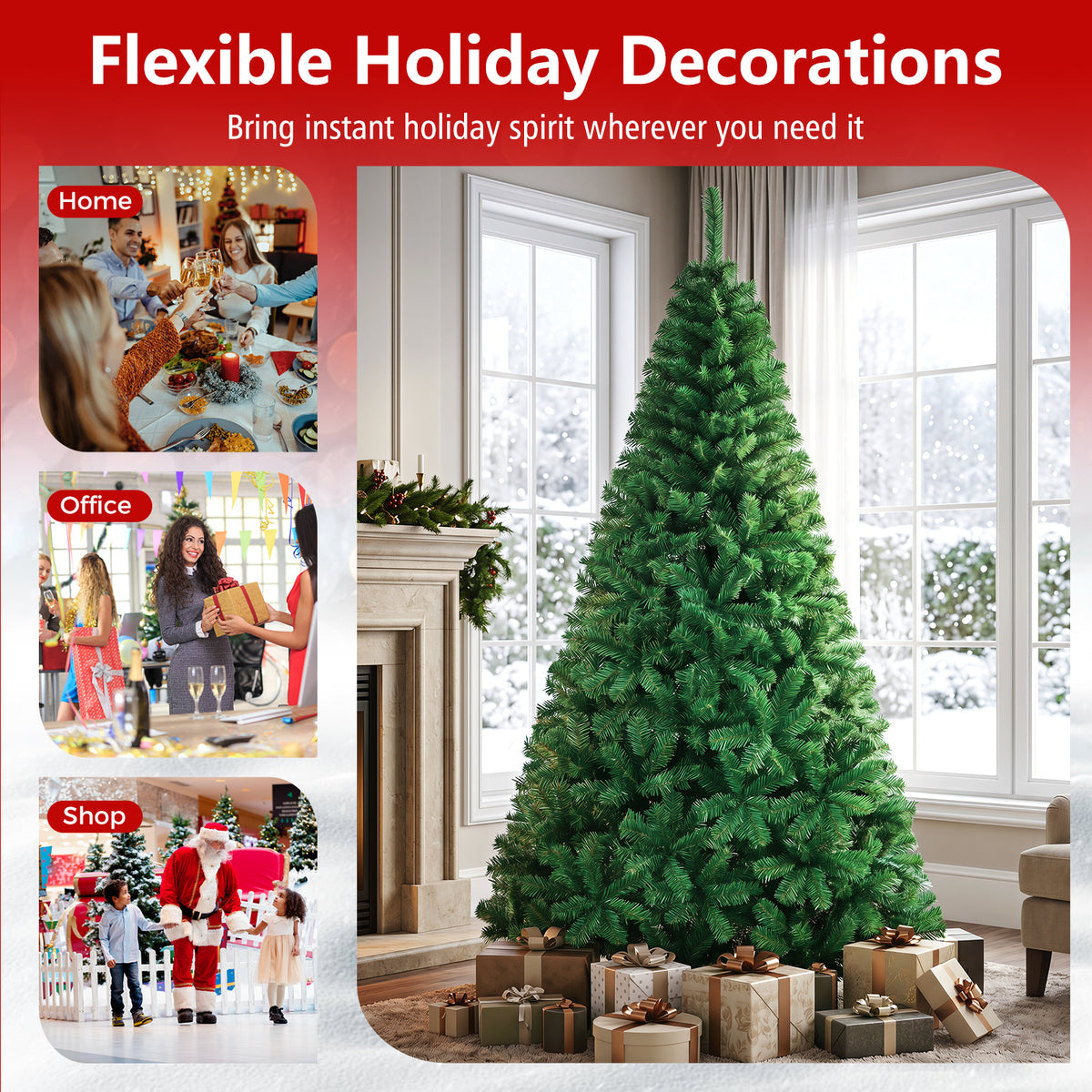 5/6/7/8 FT Artificial Christmas Tree, Unlit Full Xmas Pine Tree with 350/650/950/1138 Branch Tips & Folding Metal Stand