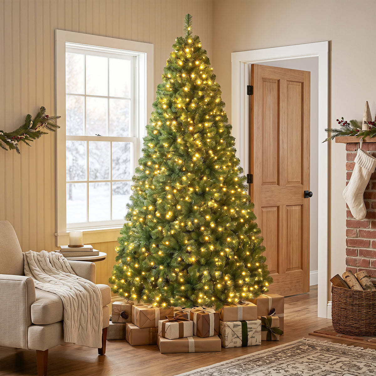 7 FT Pre-Lit Artificial Christmas Tree, 1188 Hinged Branch Tips