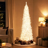 7 FT Christmas Pencil Tree, Hinged Holiday Tree with 300 Warm White LED Lights