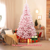 7.5 FT Pre-Lit Artificial Christmas Tree with Snow Flocked Pink Leaves