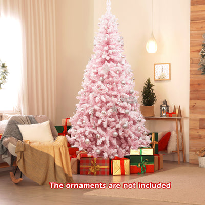 7.5 FT Pre-Lit Artificial Christmas Tree with Snow Flocked Pink Leaves