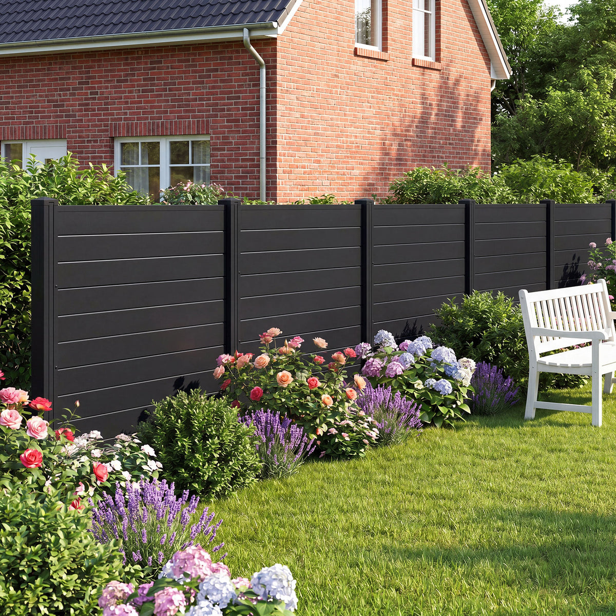 122cm x 95cm Air Conditioner Fence 2 Panels, Outdoor Privacy Fence with Metal Ground Stakes