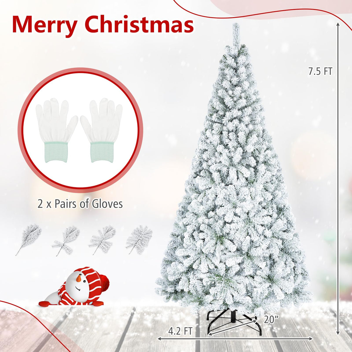 Lucktree 6FT/9FT Artificial Christmas Tree Unlit Flocked Xmas Tree with Full Branch Tips & Folding Metal Stand