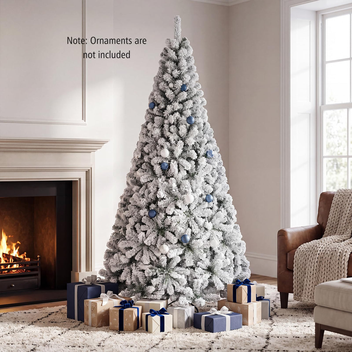 Lucktree 6FT/9FT Artificial Christmas Tree Unlit Flocked Xmas Tree with Full Branch Tips & Folding Metal Stand