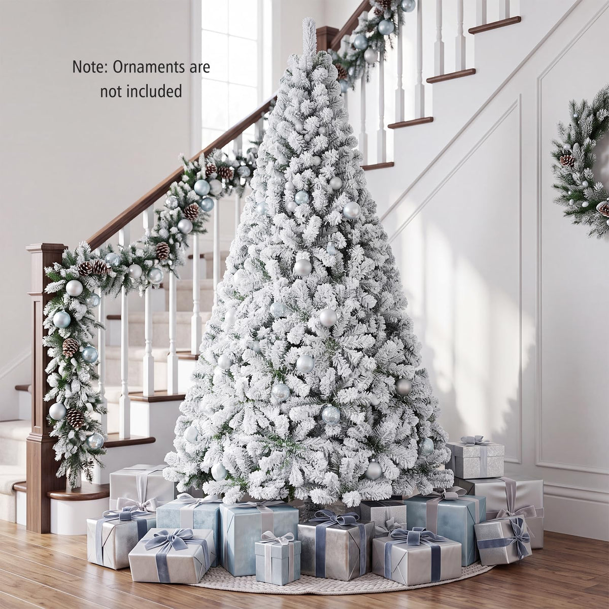 Lucktree 6FT/9FT Artificial Christmas Tree Unlit Flocked Xmas Tree with Full Branch Tips & Folding Metal Stand