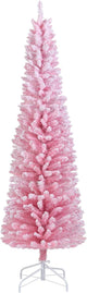 Lucktree 5ft / 6ft Pink Slim Pencil Christmas Tree | Snow Flocked Skinny Xmas Full Tree