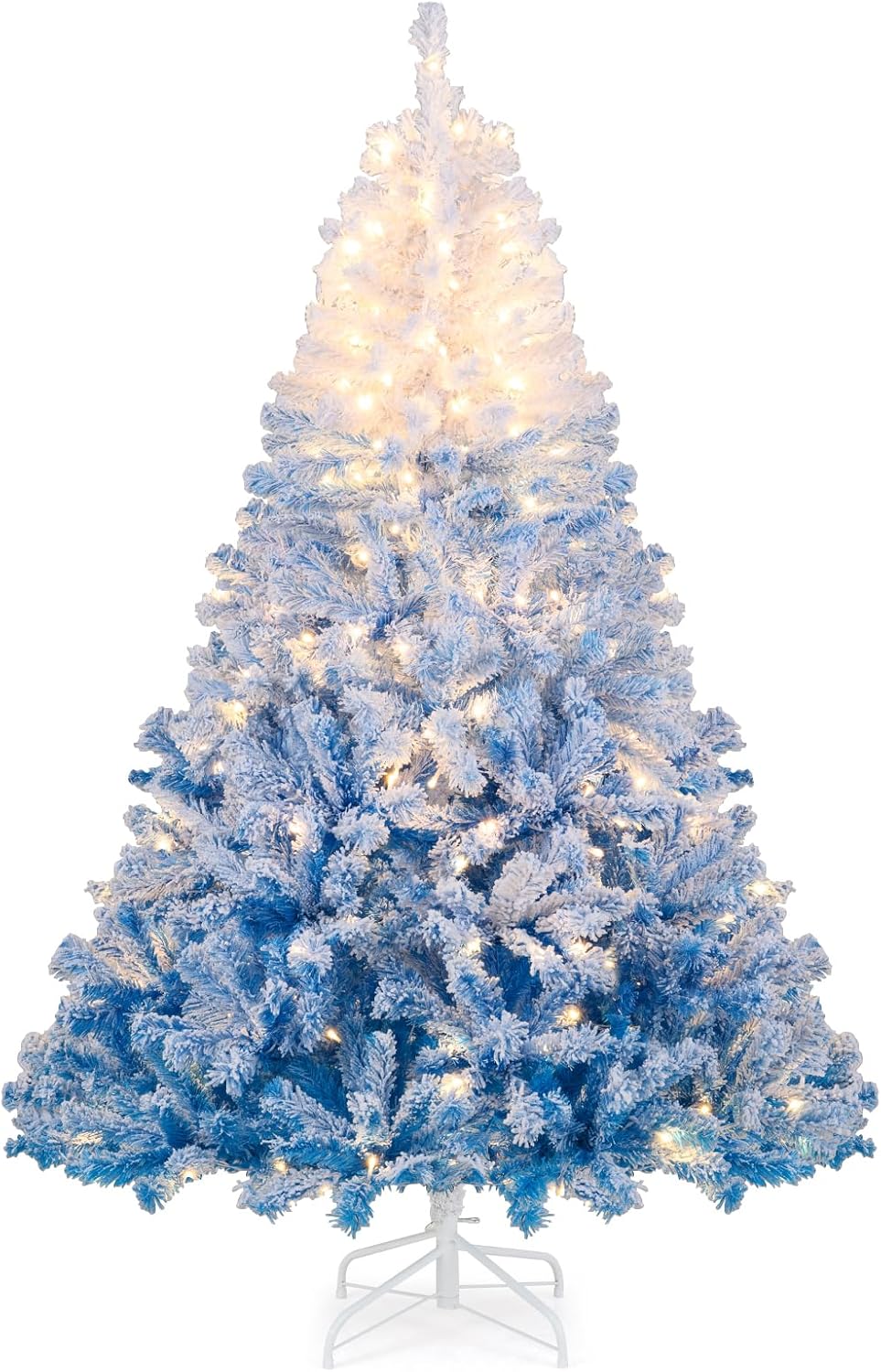 Lucktree Pre-Lit Snow Flocked Christmas Tree | Artificial Hinged Xmas Full Tree