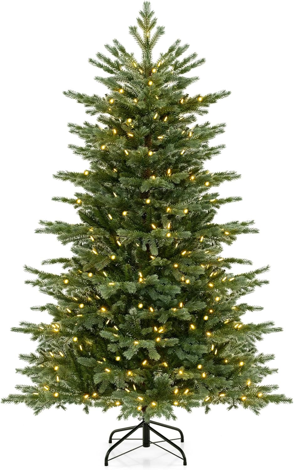 Lucktree 5ft / 6ft / 7ft Pre-Lit Artificial Christmas Tree with Lush PVC & PE Tips Warm White LED Lights