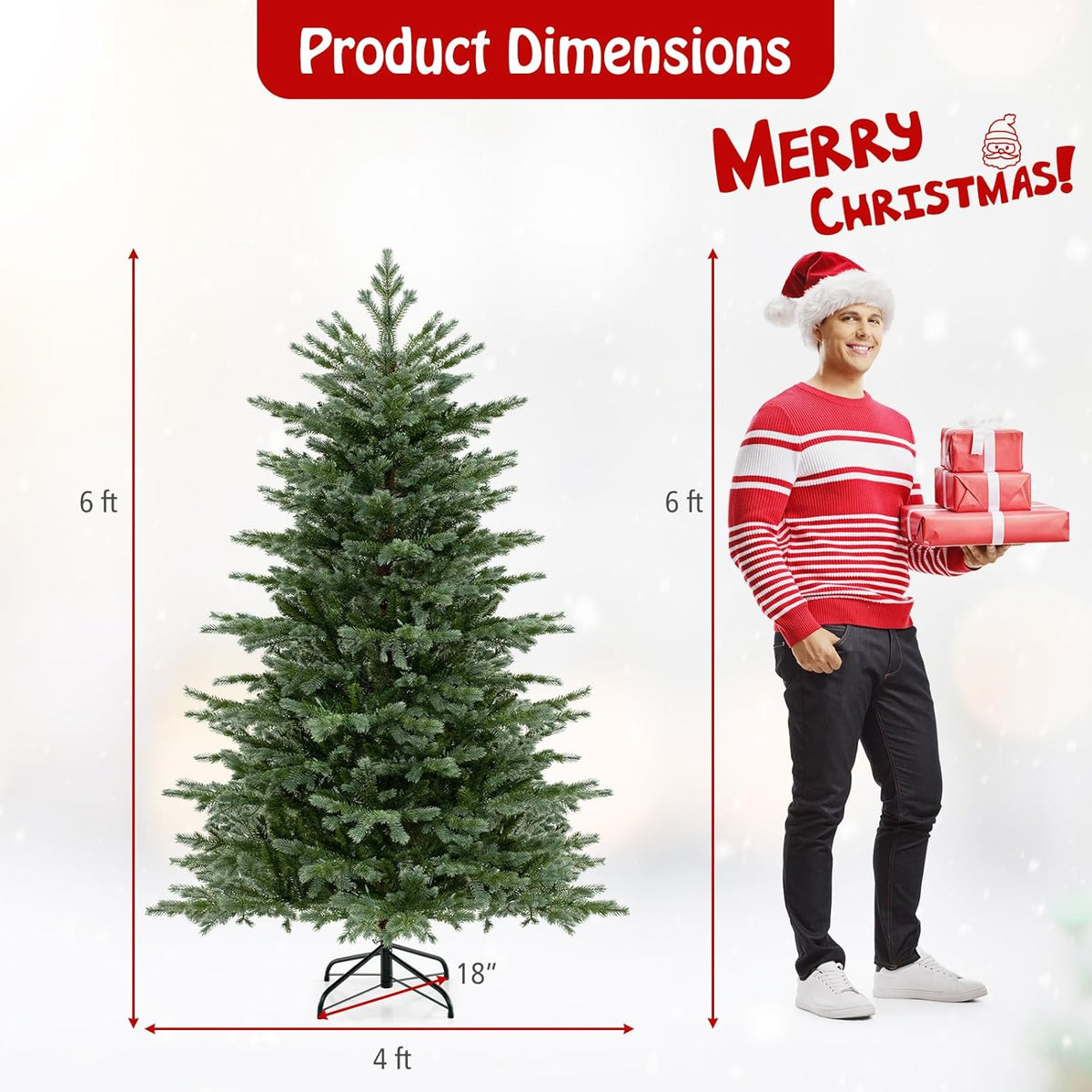 Lucktree 5ft / 6ft / 7ft Pre-Lit Artificial Christmas Tree with Lush PVC & PE Tips Warm White LED Lights
