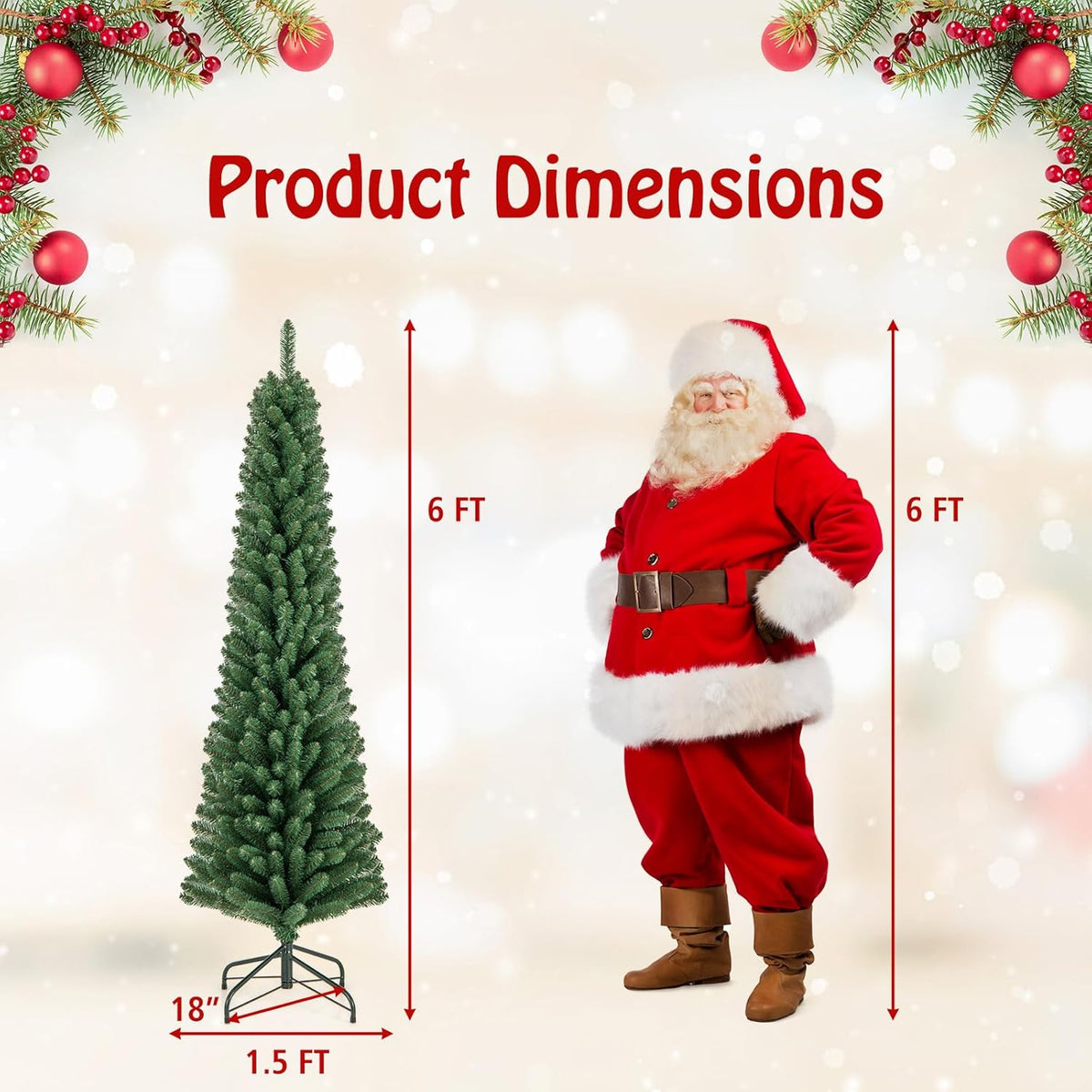 Lucktree 5ft / 6ft / 7ft / 8ft Artificial Skinny Xmas Tree with Quick Shape Technology