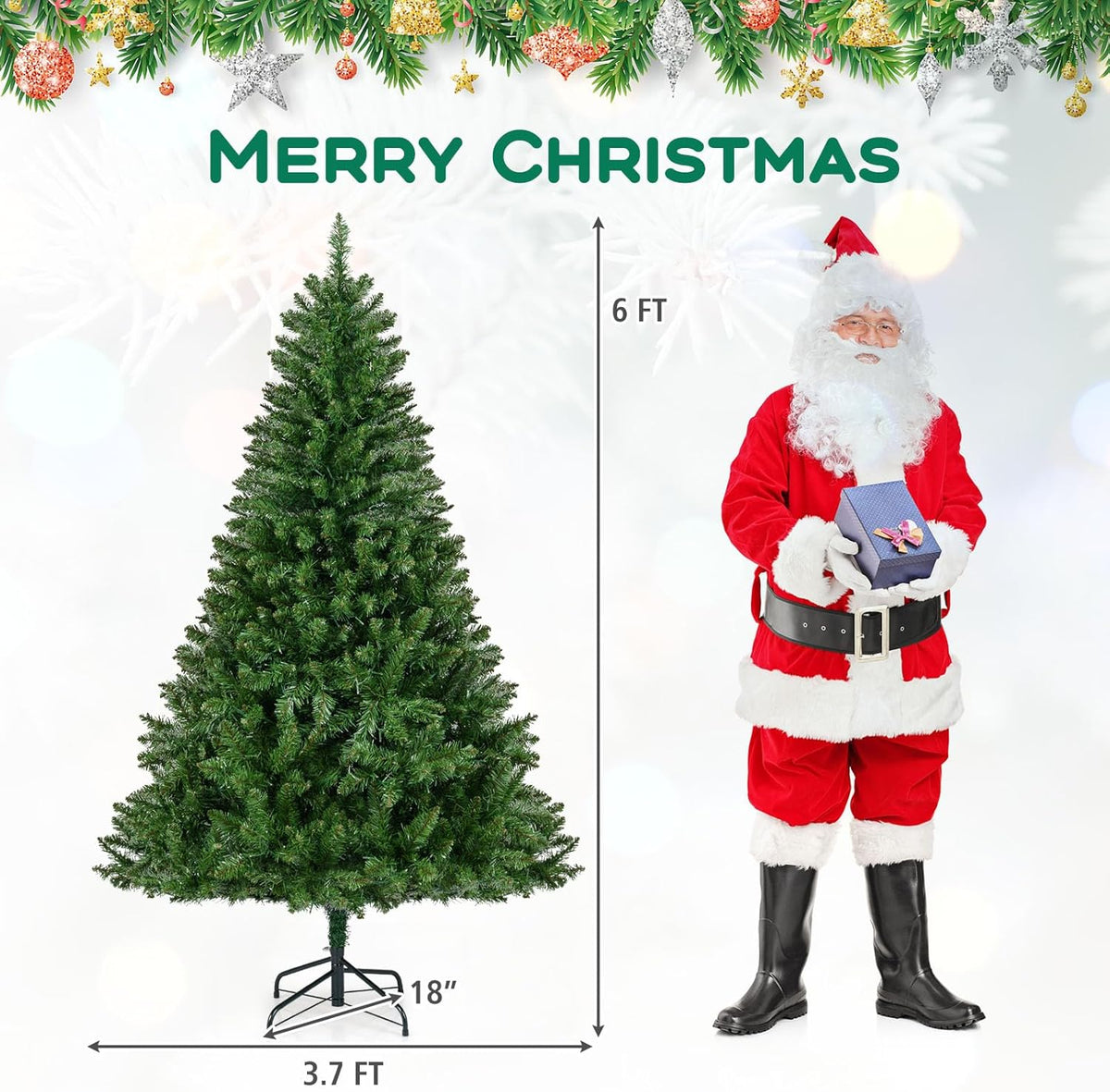 Lucktree Pre-Lit Artificial Christmas Tree with 7 Lighting Modes & Folding Metal Stand