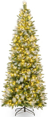 Lucktree 6ft / 7.5ft / 9ft Pre-Lit Pencil Christmas Tree with Flocked Frosted Tips & LED Lights