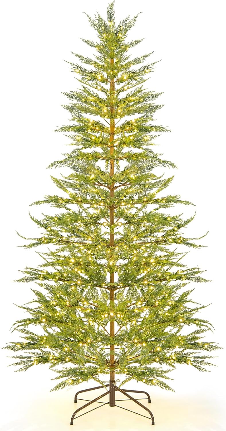 Lucktree 6.5ft / 7.5ft Simulated Artificial Cypress Xmas Tree with Warm-White Fairy LED Lights