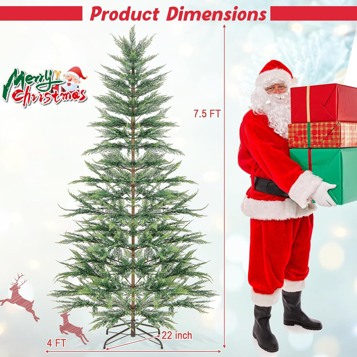 Lucktree 6.5ft / 7.5ft Simulated Artificial Cypress Xmas Tree with Warm-White Fairy LED Lights