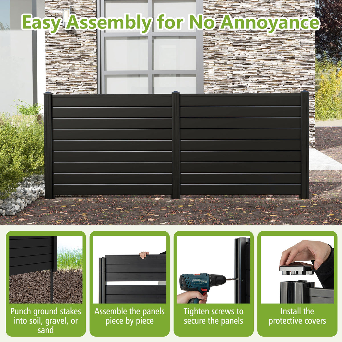 122cm x 95cm Air Conditioner Fence 2 Panels, Outdoor Privacy Fence with Metal Ground Stakes
