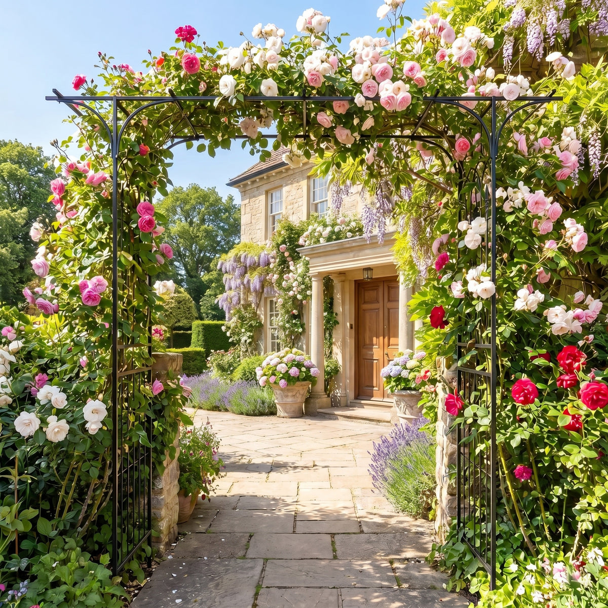 <p>Garden Arbor, 215cm Arch Trellis w/Extended Roof for Climbing Plants Roses Vines