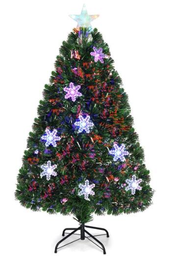 4FT Pre-Lit Optical Fiber Christmas Artificial Tree with Multicolor LED Lights and Snowflakes