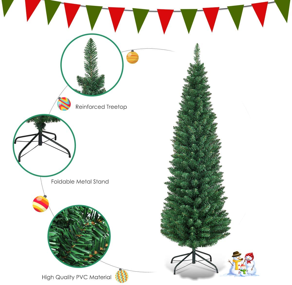 Pencil Christmas Tree, Artificial Slim Skinny Tree - LucktreeUS