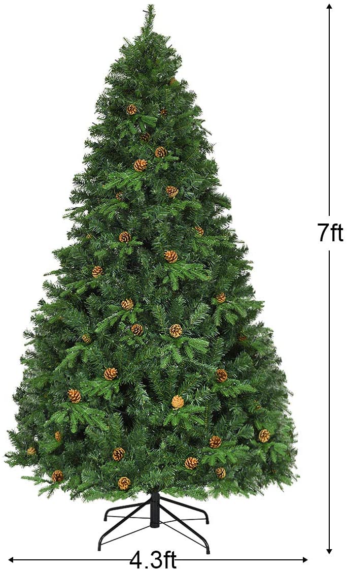 7ft Pre-Lit Artificial Christmas Tree, Premium Spruce Hinged Tree with 460 LED Lights - LucktreeUS