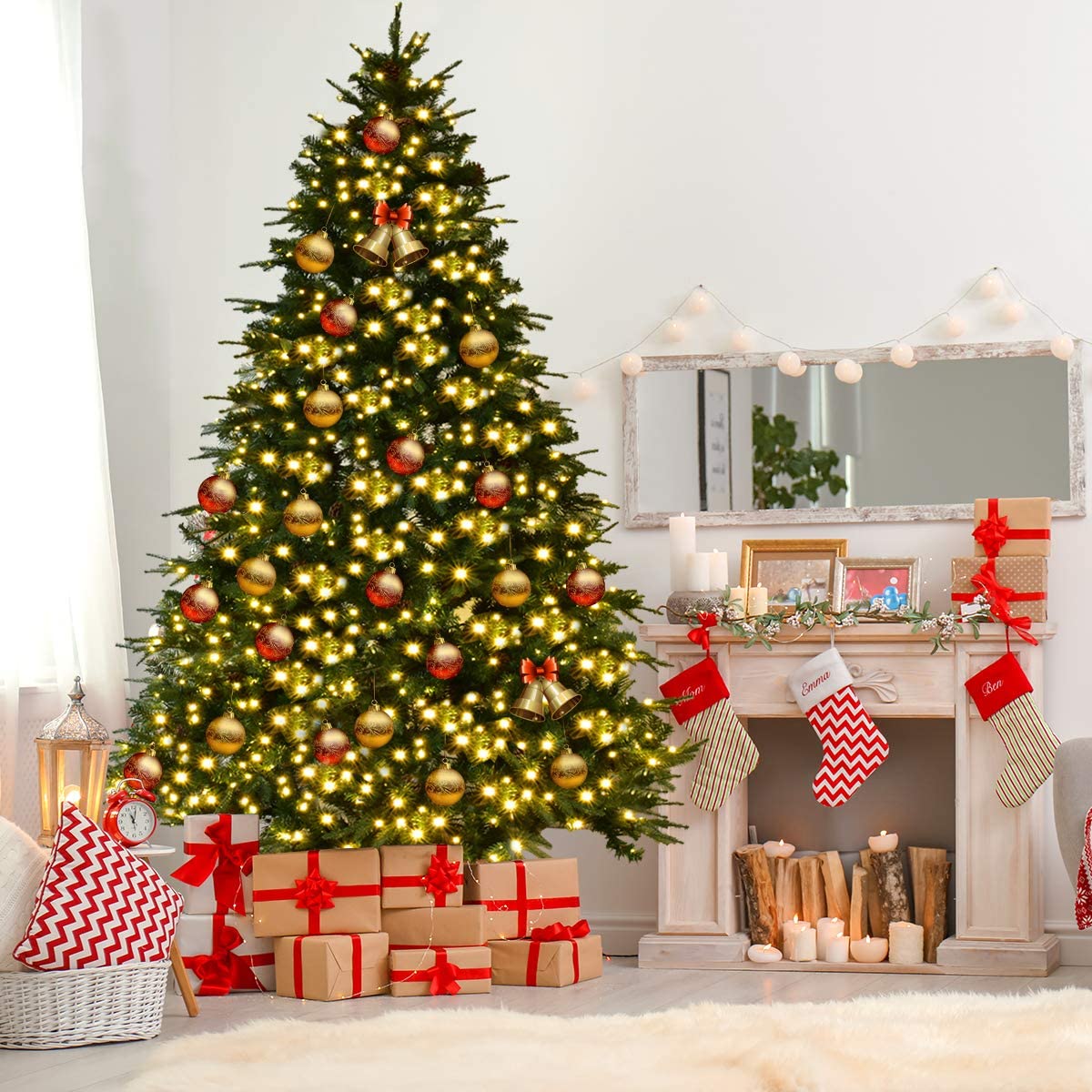 7.5FT Artificial Christmas Tree Pre-Lit Spruce Hinged Tree - LucktreeUS