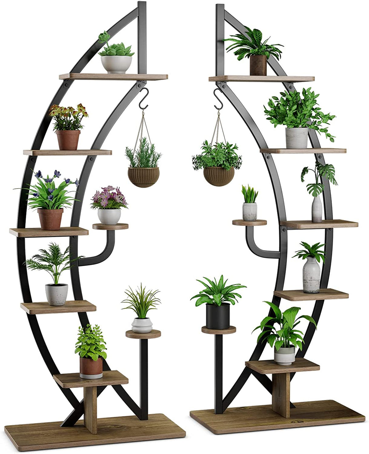 Lucktree 6 Tier Metal Plant Stand Indoor, 61" Half Moon Plant Shelf