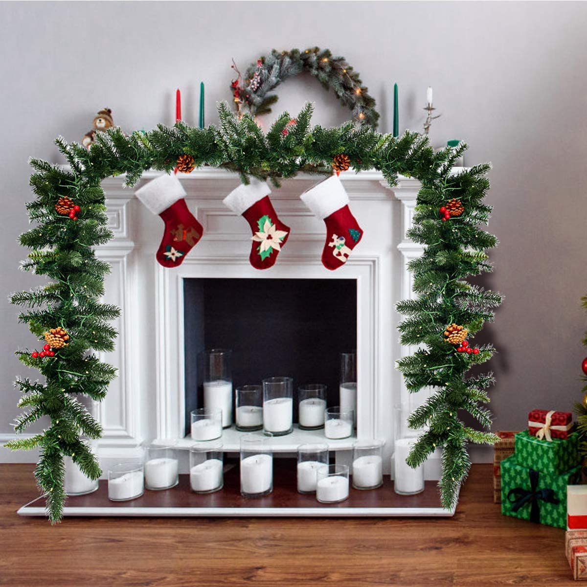 9FT Pre-lit Christmas Garland with 100 LED Lights - LucktreeUS