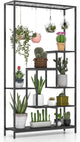 Lucktree 71" Tall Plant Stand Indoor, 6-Tier Metal Plant Shelf with 10 Hanging Hooks