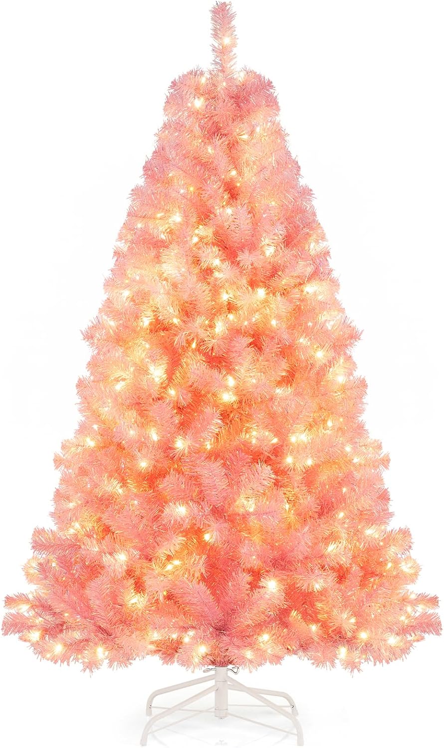 Lucktree 6FT / 7.5FT Pre-Lit Tinsel Christmas Tree with Warm White LED Lights