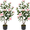 Lucktree 36’’ Artificial Camellia Tree Faux Floral Plant Blooming Tree in Nursery Pot