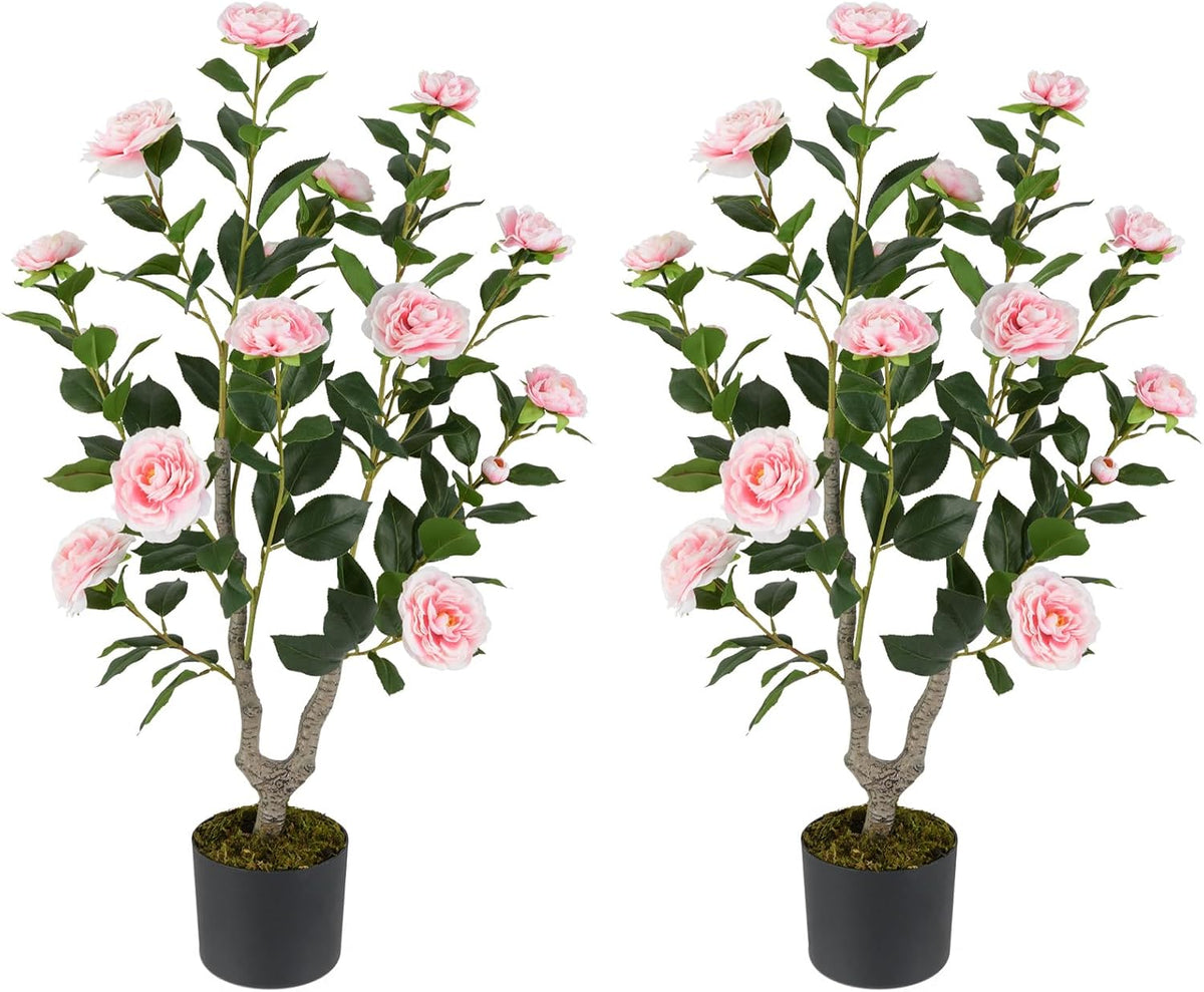 Lucktree 36’’ Artificial Camellia Tree Faux Floral Plant Blooming Tree in Nursery Pot