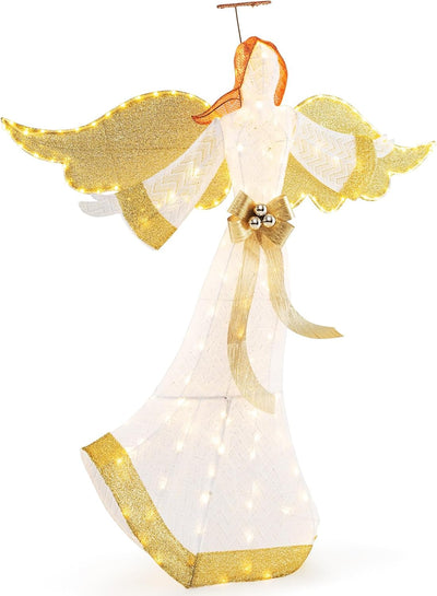 Lucktree 5.2 FT Christmas Lighted Angel, Pre-Lit Winged Holiday Figure Angel with180 Warm White LED Lights