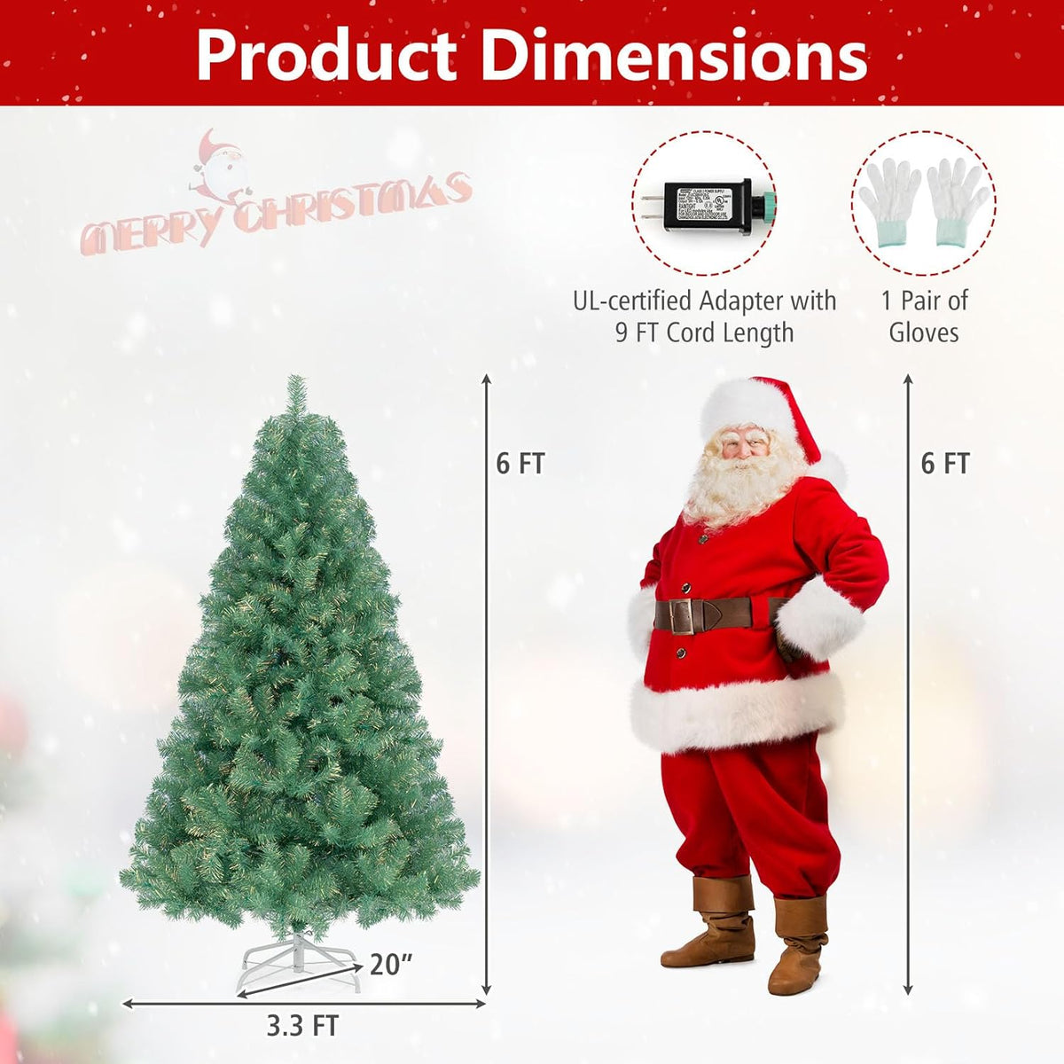 Lucktree 6FT / 7.5FT Pre-Lit Tinsel Christmas Tree with Warm White LED Lights