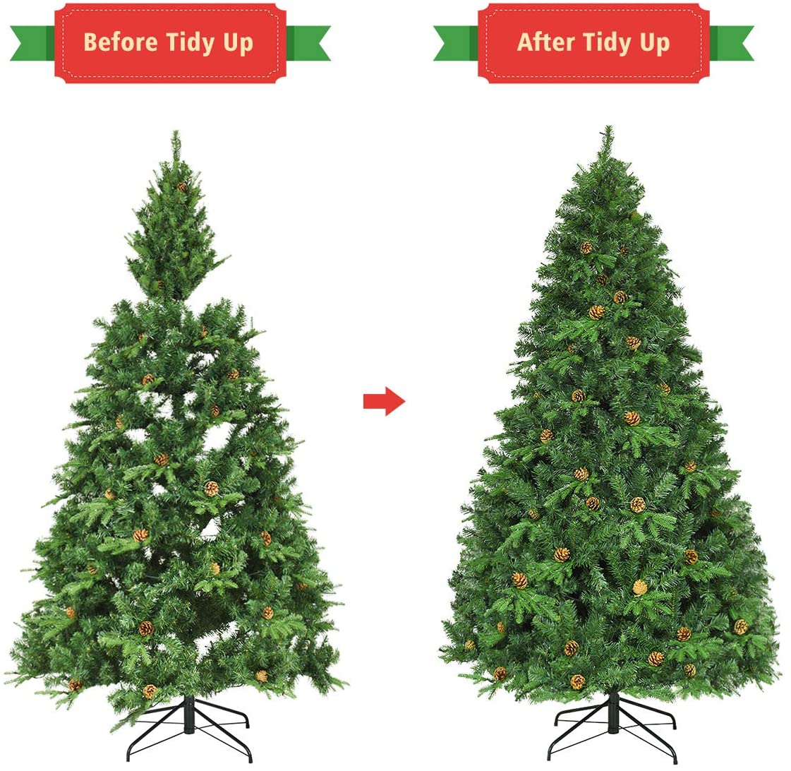 7ft Pre-Lit Artificial Christmas Tree, Premium Spruce Hinged Tree with 460 LED Lights - LucktreeUS