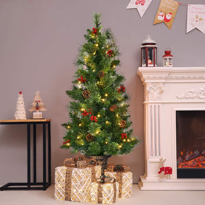 4 FT Christmas Tree Pre-Lit Tabletop Artificial Entrance Tree with 60 Led Lights - LucktreeUS