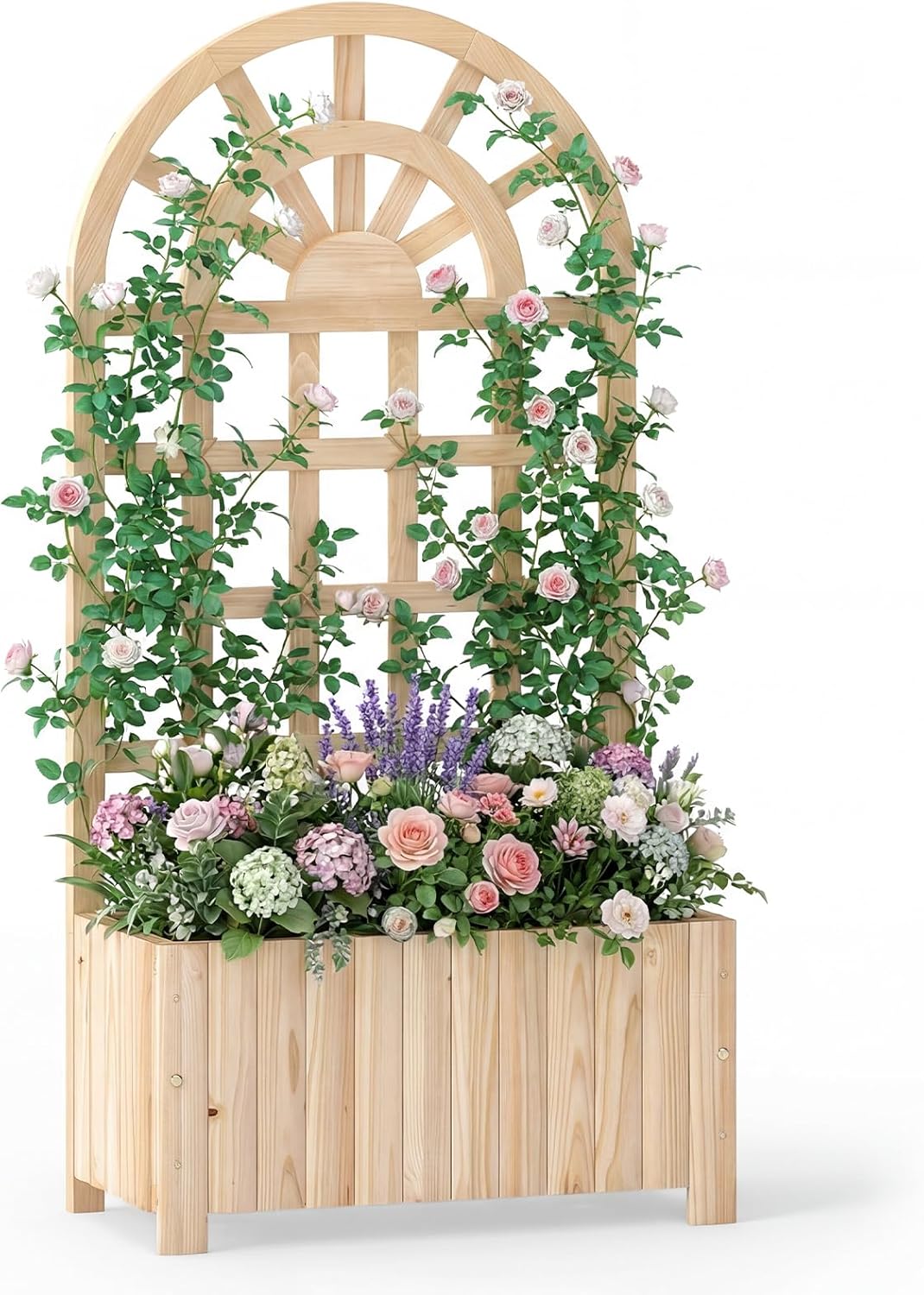 Lucktree Wooden Raised Garden Bed with Trellis 48 Inch Outdoor Screen