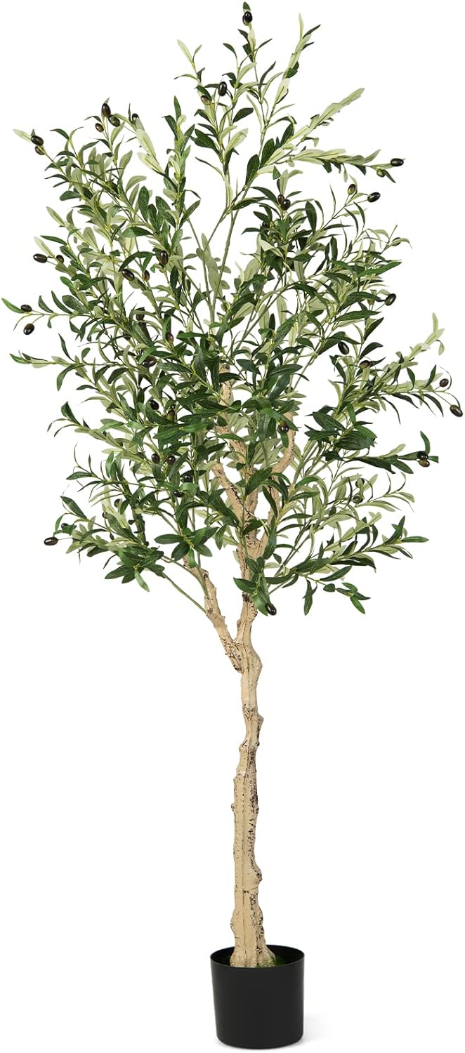 Lucktree 6ft Artificial Olive Tree, Tall Fake Potted Olive Silk Tree with Planter