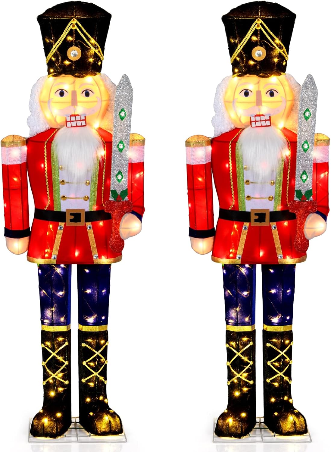 Lucktree 5 FT Christmas Lighted Nutcracker with Glitter Sword