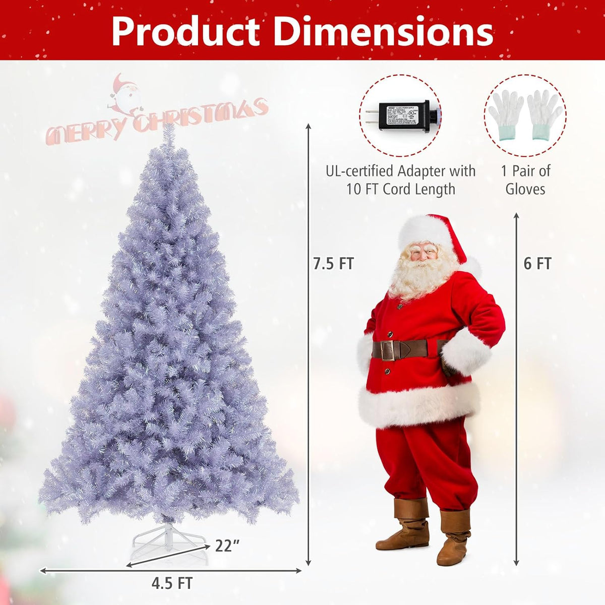 Lucktree 6FT / 7.5FT Pre-Lit Tinsel Christmas Tree with Warm White LED Lights