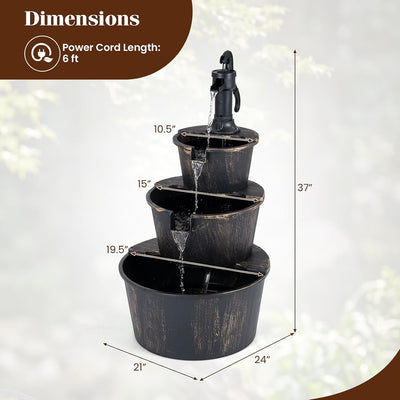 Lucktree 3-Tier Barrel Waterfall Fountain with Electric Pump