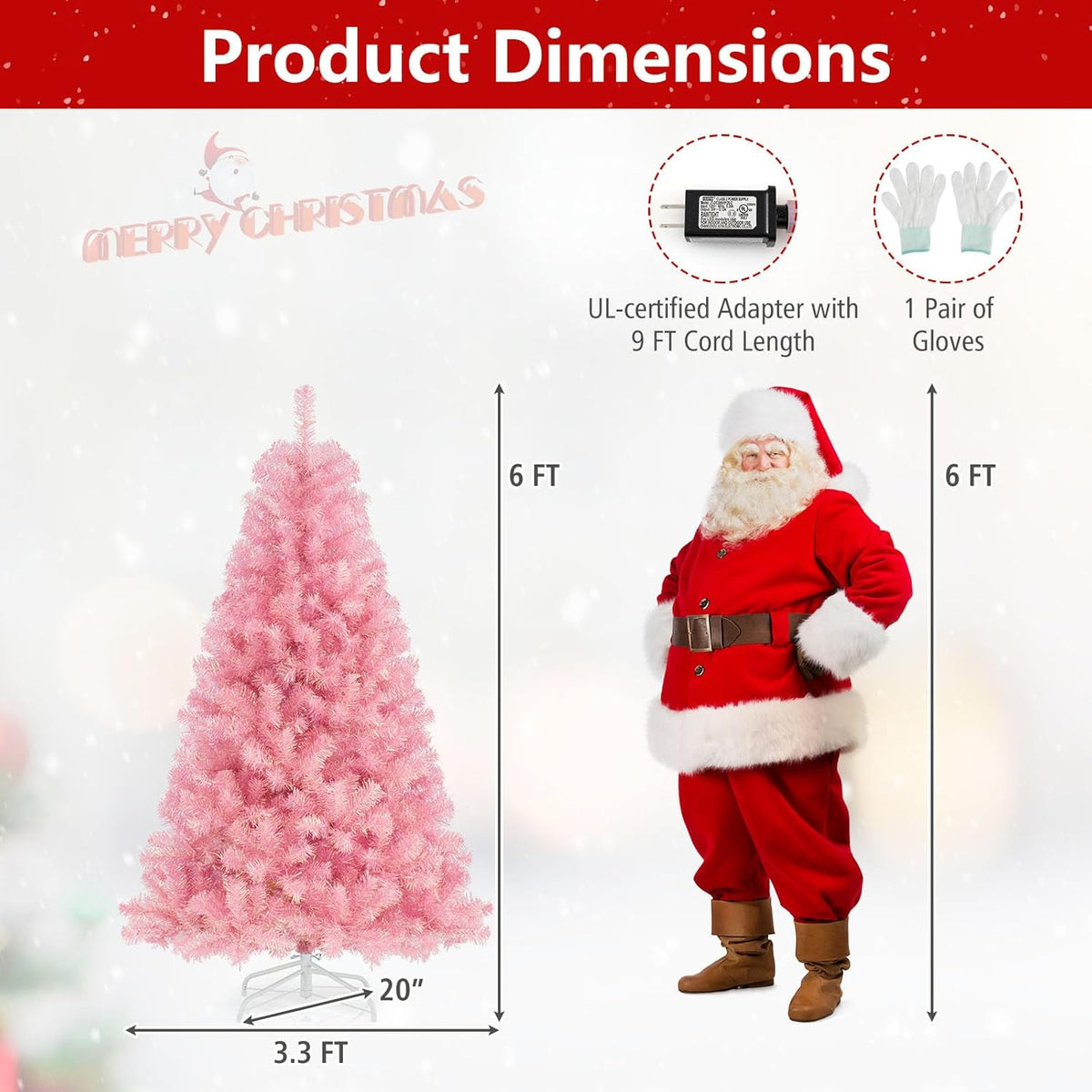 Lucktree 6FT / 7.5FT Pre-Lit Tinsel Christmas Tree with Warm White LED Lights