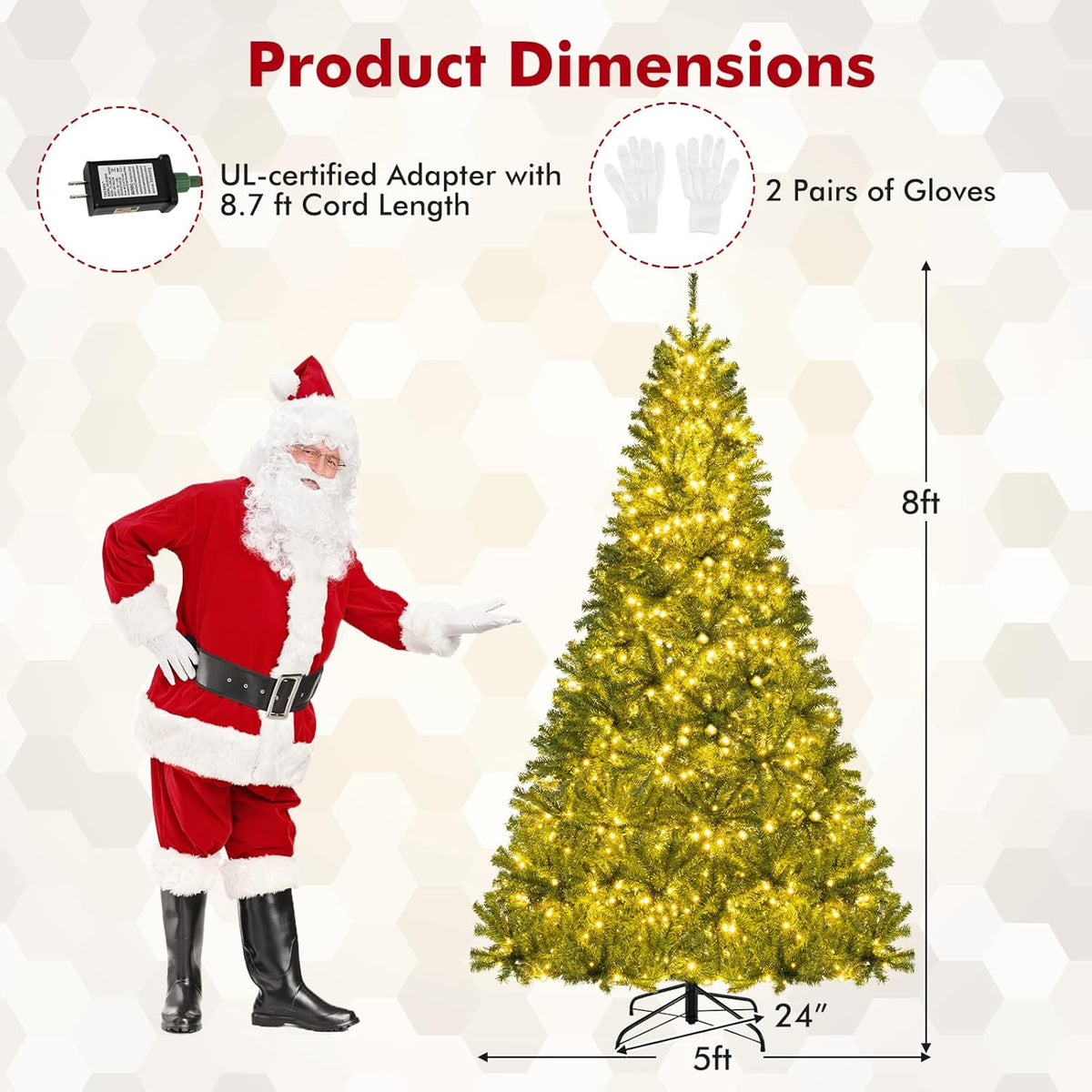 Lucktree 6FT | 7FT | 8FT Pre-Lit Remote Control Artificial Christmas Tree with Warm White LED Lights
