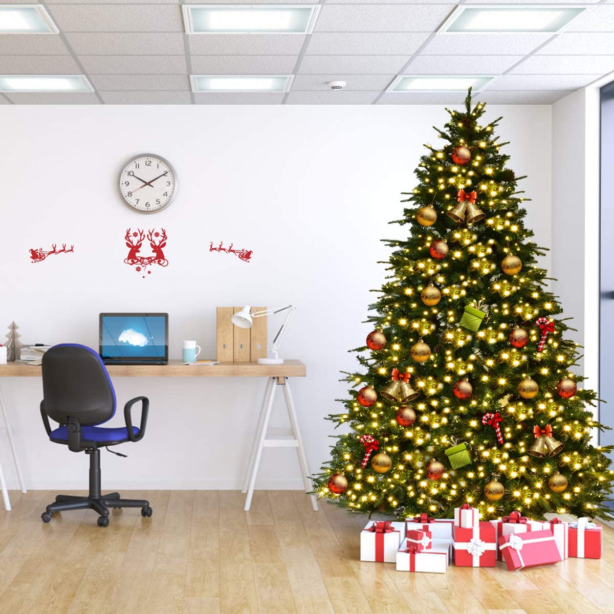 7.5FT Artificial Christmas Tree Pre-Lit Spruce Hinged Tree - LucktreeUS