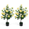 Lucktree 35.5" Artificial Camellia Tree Faux Floral Plant Blooming Tree in Cement Pot